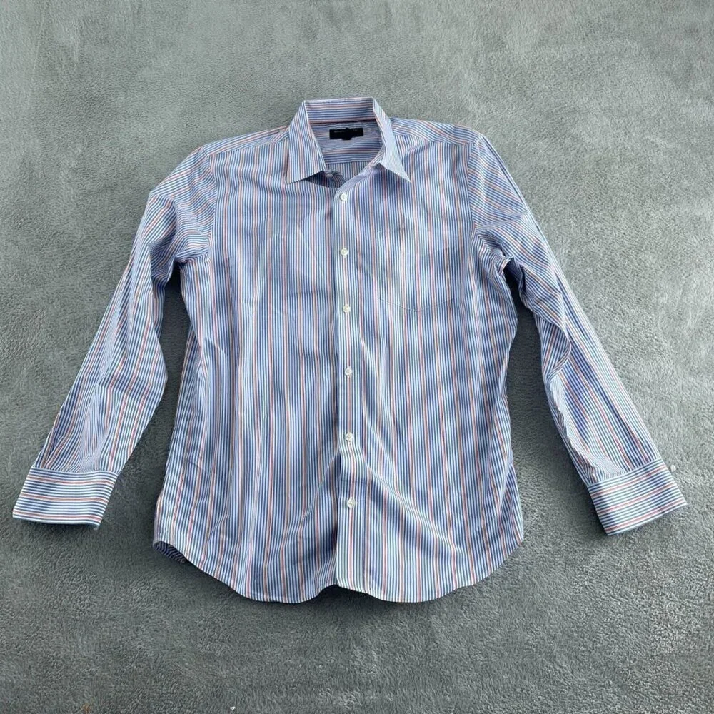 Banana Republic Mens Non-Iron Slim Fit Striped Dress Shirt Size L 0897